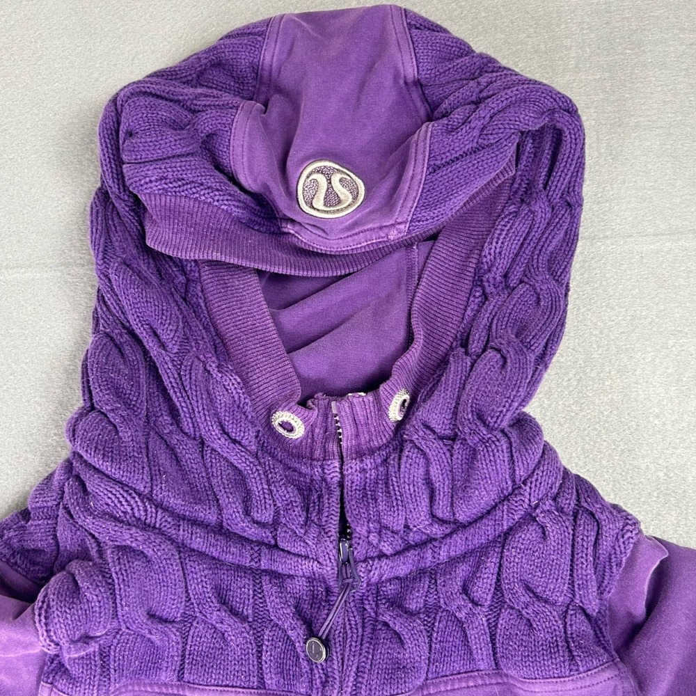 Lululemon Scuba Full Zip Hoodie Cable Knit Purple Size 6 Thumbhole Hiking Jacket - Picture 2 of 13
